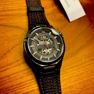 BULOVA Maquina Automatic Black Dial Black Leather Strap Men's Watch 98A237